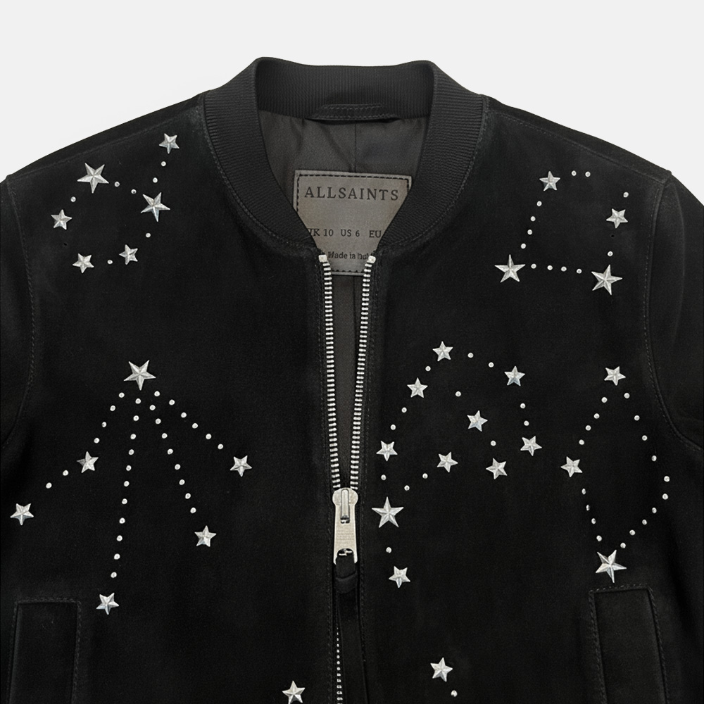 Super Flea Market+AllSaints+Black suede jacket with star rivets+Brand archive1